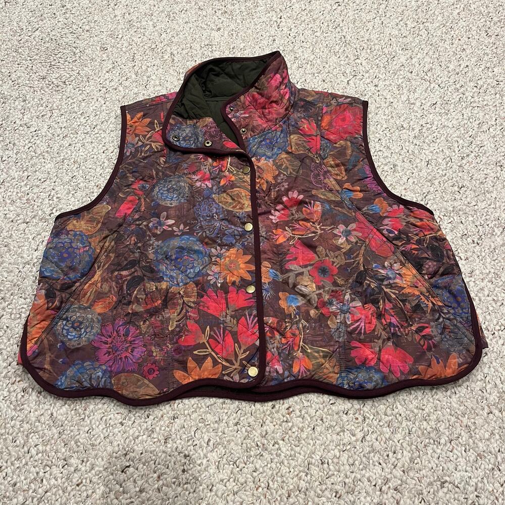 Natural Life Quilted Vest Floral Sz L/XL Boho Cozy Outdoor Spring Fall Casual